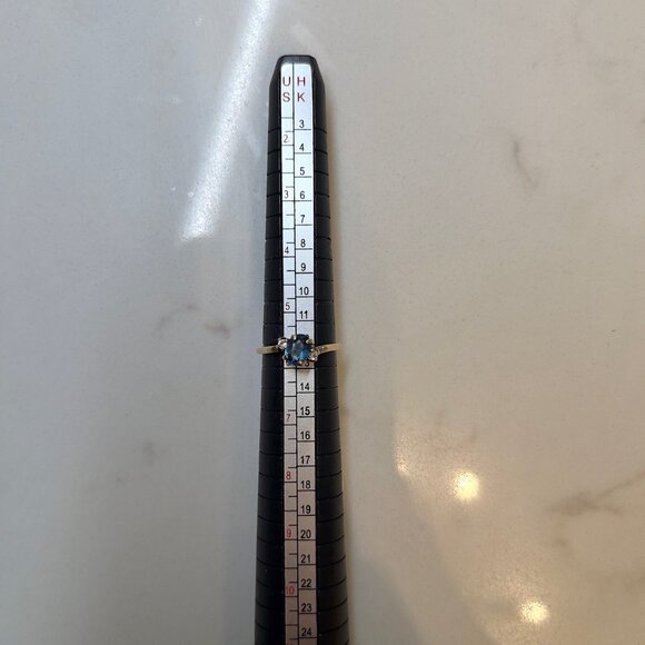 Antique 10k Blue Topaz and Diamond Ring Solid Gold - Picture 10 of 10